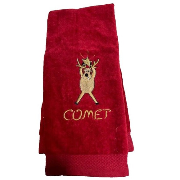 *Vintage 3 Christmas Embroidered Towels Set Red Green Comet Tree House 1 NWT - Picture 3 of 6